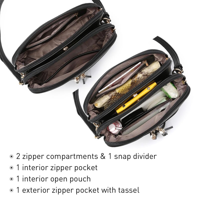Dasein Women Tassel Zipper Pocket Crossbody Bag Shoulder Purse Fashion Travel Bag with Multi Pockets(1-Black) - Image 5